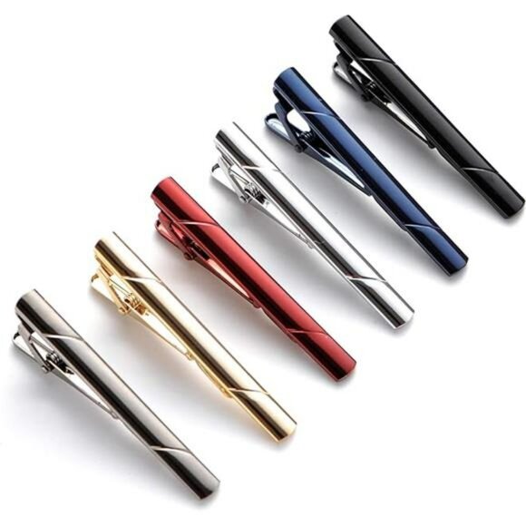 Mens Tie Clip Set 6 Pack Classic Tie Bar Pin for Wedding Business Neckties - Picture 7 of 7
